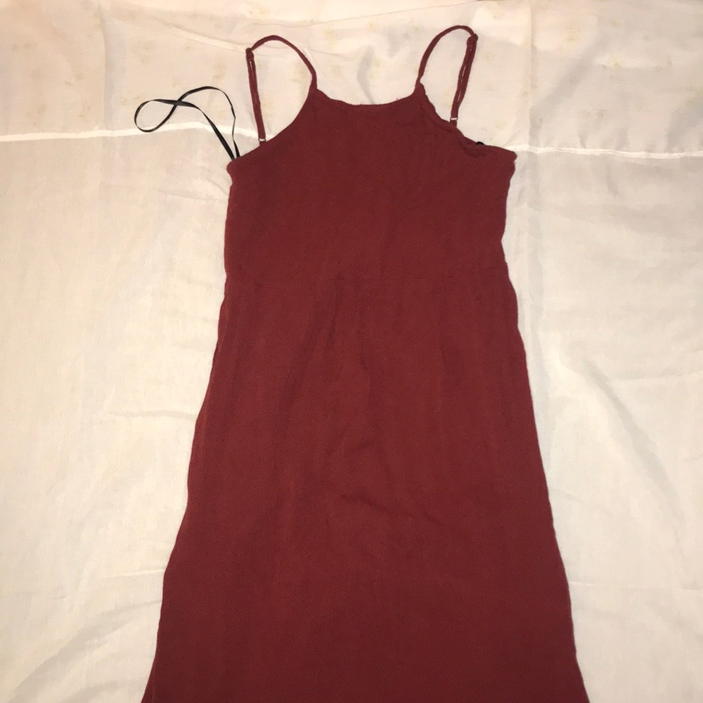 Maroon maxi dress.